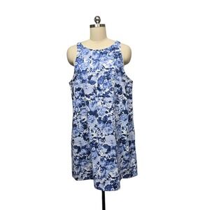 Abercrombie Fitch Floral Print Sleeveless A Line Dress Women's Size L Blue White